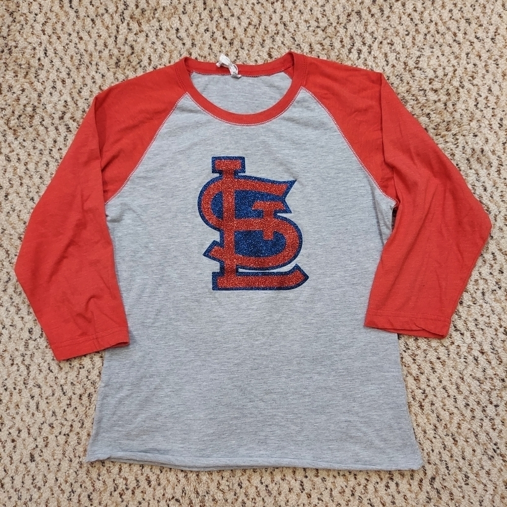 Live and Tell LAT Womens M STL Cardinals MLB Glitter Logo Baseball Tee Shirt